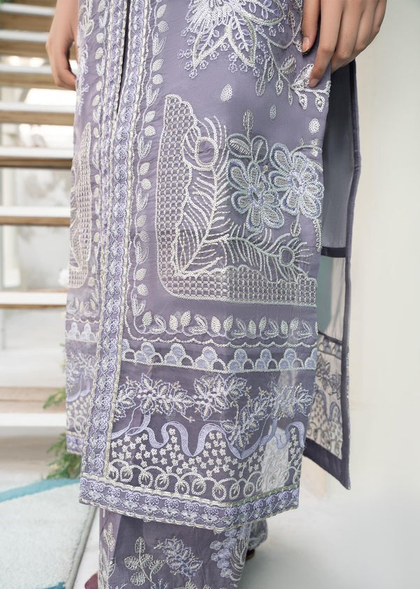 Purple Embroidered Organza 3-Piece Suit with Straight Trousers