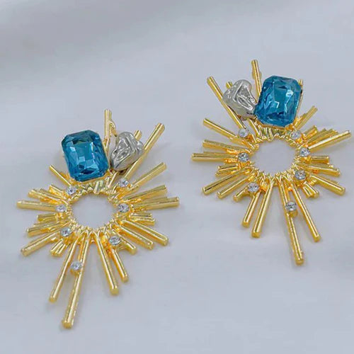 Satpara - Geometric Crystal Earrings - TETH253-BLU -