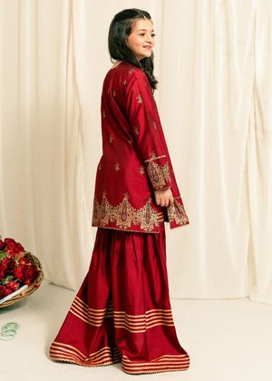 Screen Printed Maroon Kurti with Flared Gharara β 2 Piece Cotton Silk