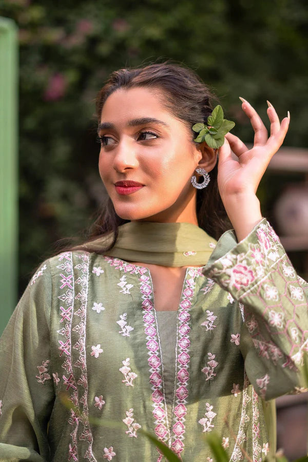 3PC - Embroidered Cotton Net Suit