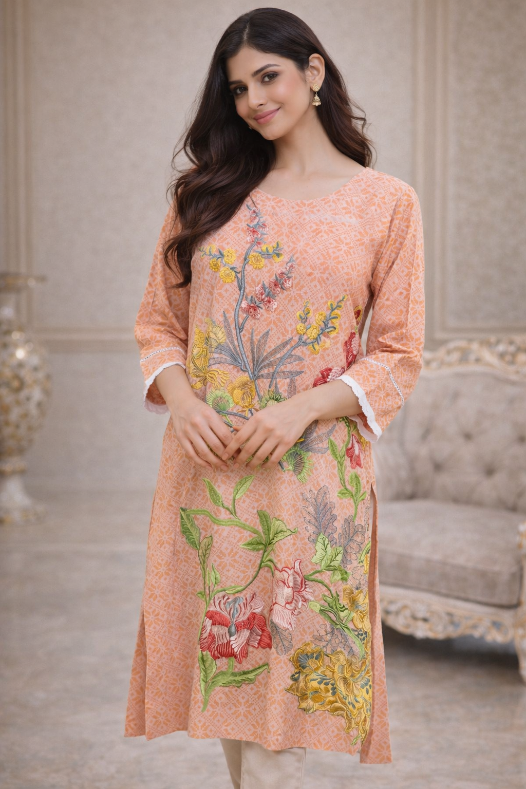 Peach Embroidery Kurti with Floral Design - Sydney Brisban & Melbourne girls β would you wear this for Eid?