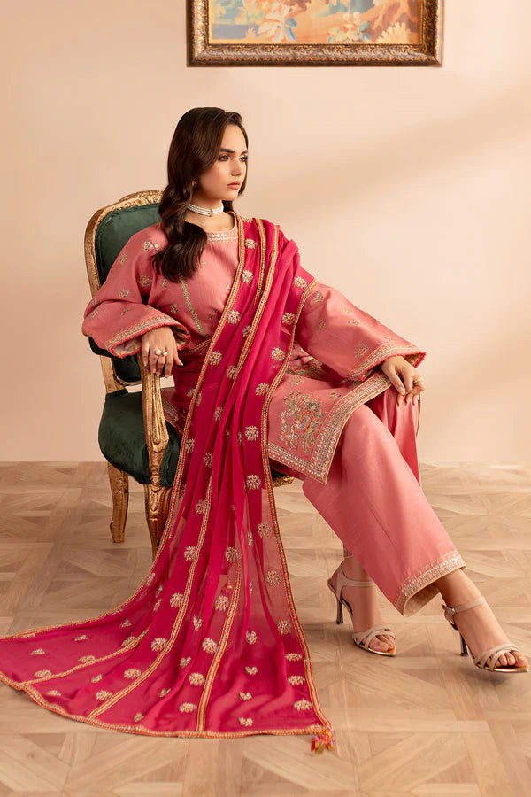 EMBROIDERED KHADDAR STITCHED 3 PIECE DRESS