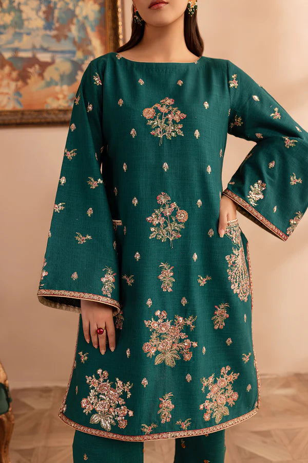 EMBROIDERED KHADDAR STITCHED 3 PIECE DRESS