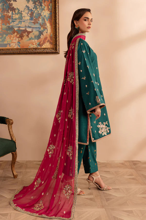 EMBROIDERED KHADDAR STITCHED 3 PIECE DRESS