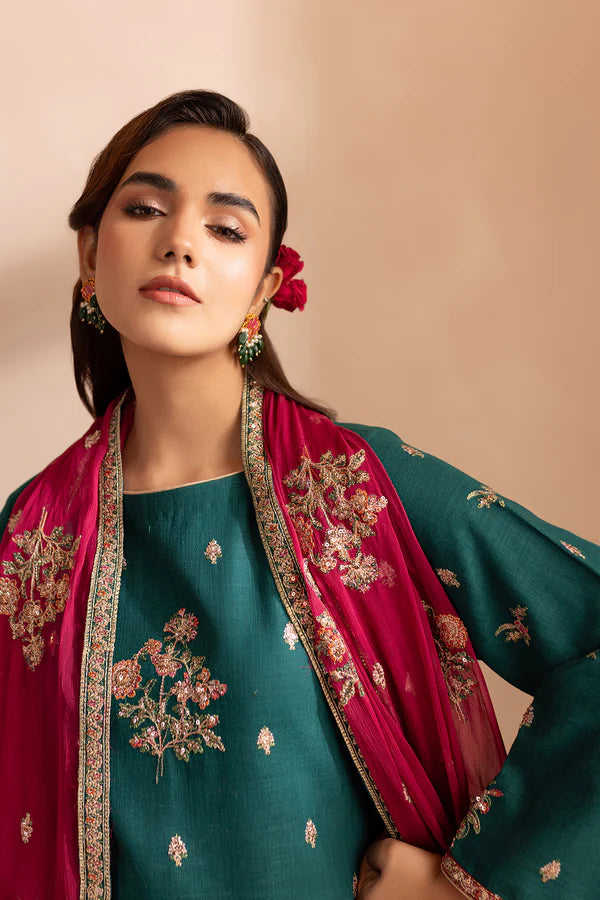 EMBROIDERED KHADDAR STITCHED 3 PIECE DRESS