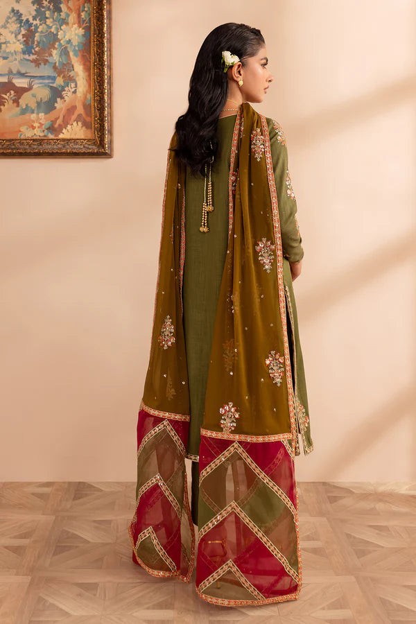 EMBROIDERED KHADDAR STITCHED 3 PIECE DRESS