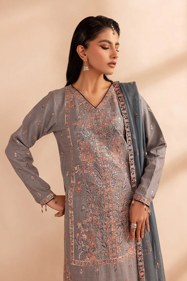 EMBROIDERED KHADDAR STITCHED 3 PIECE DRESS