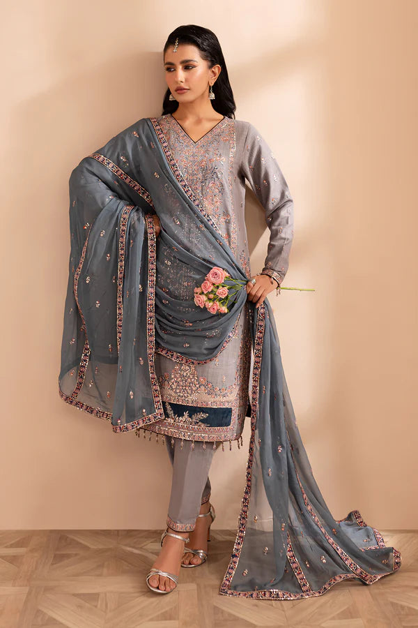 EMBROIDERED KHADDAR STITCHED 3 PIECE DRESS