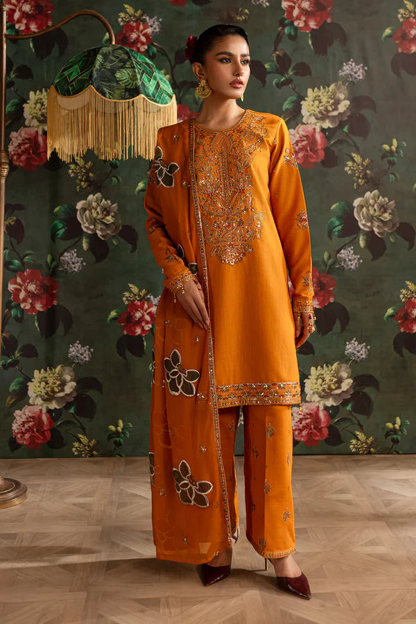 EMBROIDERED KHADDAR STITCHED 3 PIECE DRESS