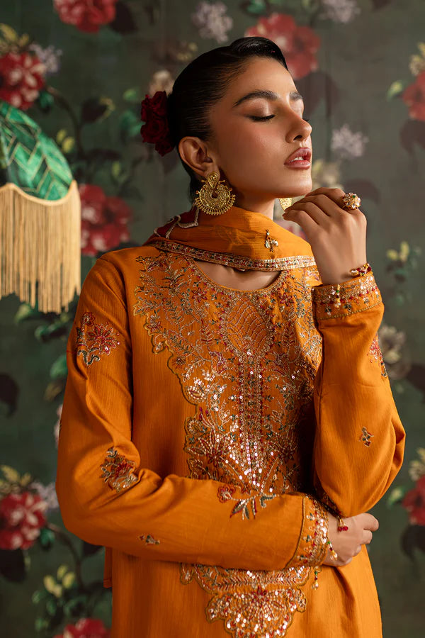 EMBROIDERED KHADDAR STITCHED 3 PIECE DRESS