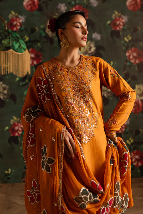 EMBROIDERED KHADDAR STITCHED 3 PIECE DRESS
