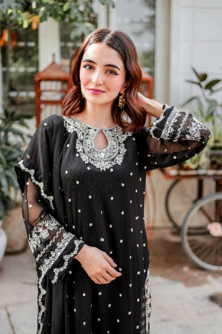 EMBROIDERED CHIFFON STITCHED 3 PIECE DRESS