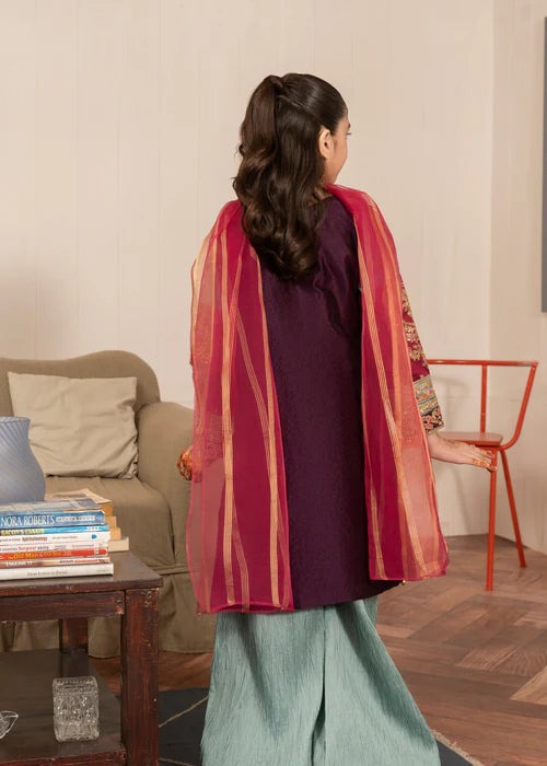 Purple Raw Silk Girls Kurta Set – 3 Piece Festive Wear