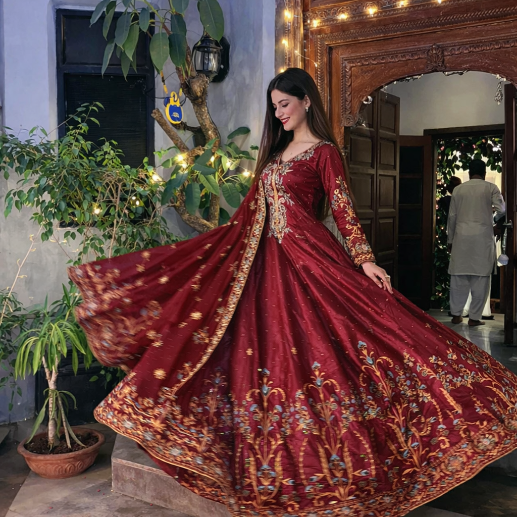 Ruby Bloom β Maroon Floral Embroidered Ensemble