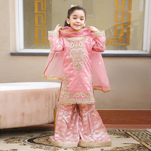 EMBROIDERED STITCHED 3 PIECE KIDS GARARA DRESS