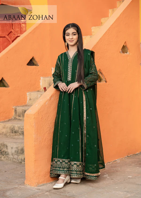 EMBROIDERED CHIFFON KIDS STITCHED 3 PIECE DRESS