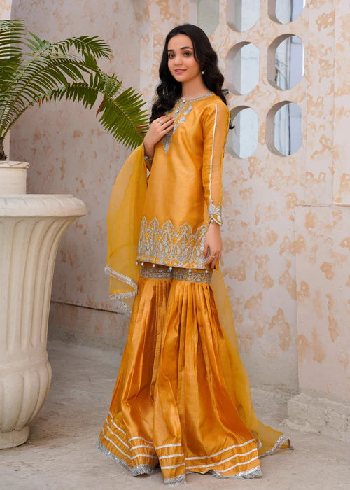 GOLD RAWSILK GHARARA 3 PIECE DRESS
