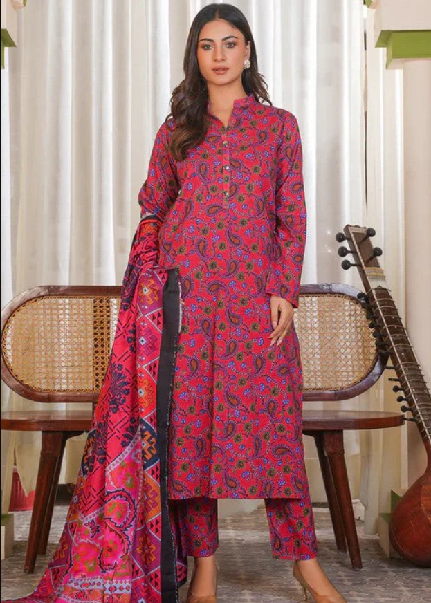 3 Piece Khaddar Suit-Printed Winter Wear