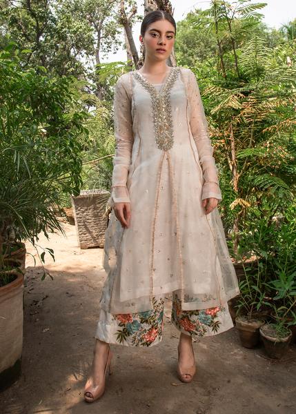 EMBROIDERED ORGANZA STITCHED 3 PIECE DRESS