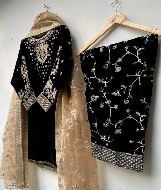 3 Piece Winter Wear Velvet Festive/Party Wear Dress