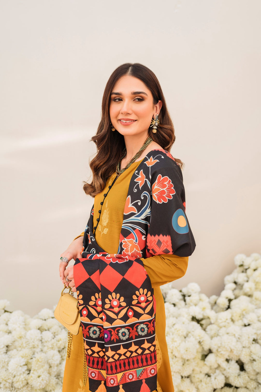 PRINTED KHADDAR STITCHED 3 PIECE DRESS