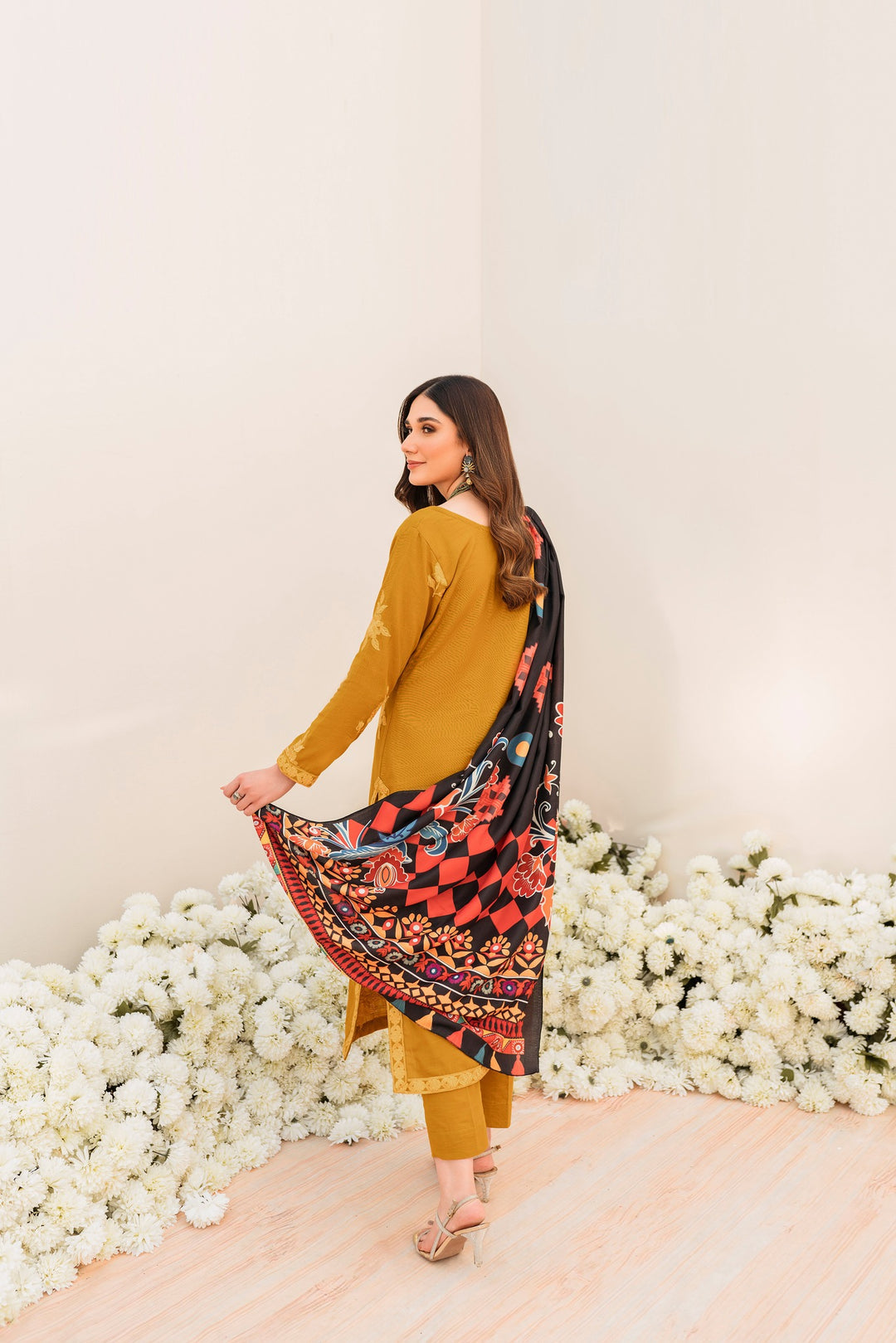PRINTED KHADDAR STITCHED 3 PIECE DRESS