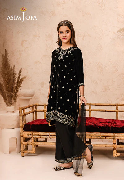 EMBROIDERED VELVET 3 PCS DRESS