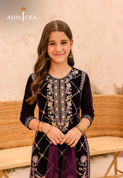 EMBROIDERED VELVET 3 PCS DRESS