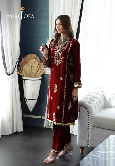 EMBROIDERED VELVET STITCHED 2PC DRESS