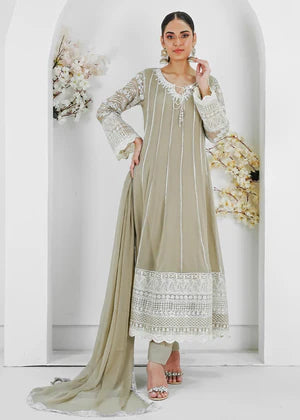 EMBROIDERED CHIFFON MAXI STITCHED 3 PIECE DRESS