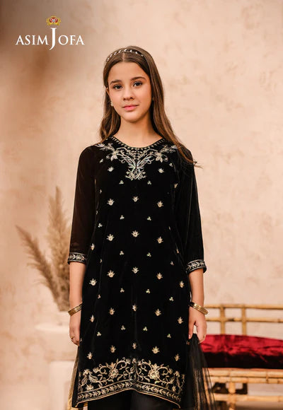 EMBROIDERED VELVET 3 PCS DRESS