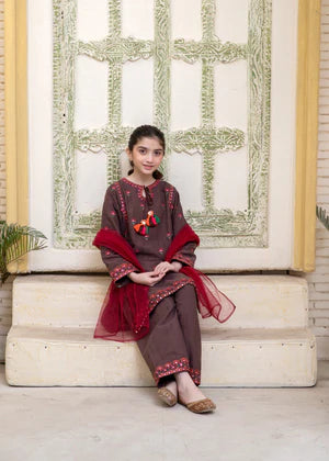 EMBROIDERED KHADDAR STITCHED 3 PIECE KIDS DRESS