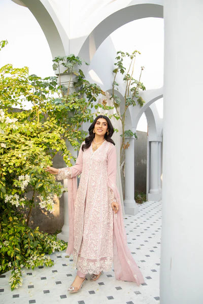EMBROIDERED CHIFFON STITCHED 3 PIECE DRESS