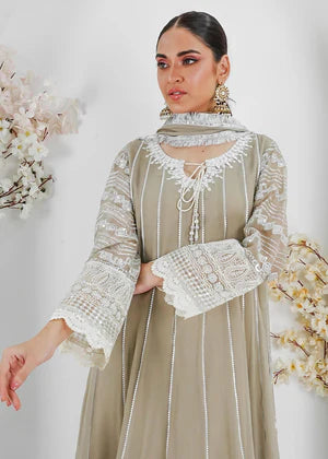 EMBROIDERED CHIFFON MAXI STITCHED 3 PIECE DRESS
