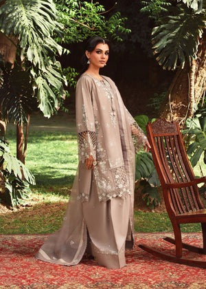 Beige Embroidered Short Kurta with Farshi Shalwar & Organza Dupatta β 3-Piece Festive Set
