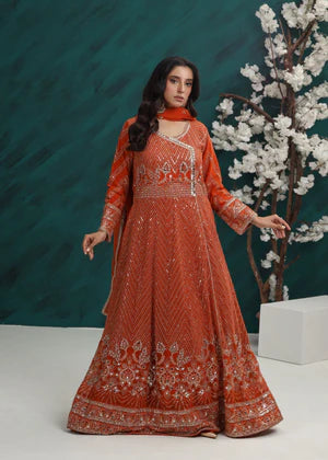 EMBROIDERED CHIFFON STITCHED 3 PIECE DRESS
