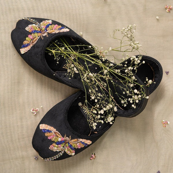 Mythic Allure – Handcrafted Velvet Khussa with Crystal Detailing