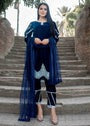 Elegant Blue Velvet 3-Piece Embroidered Set with Net Dupatta β Festive & Party Wear