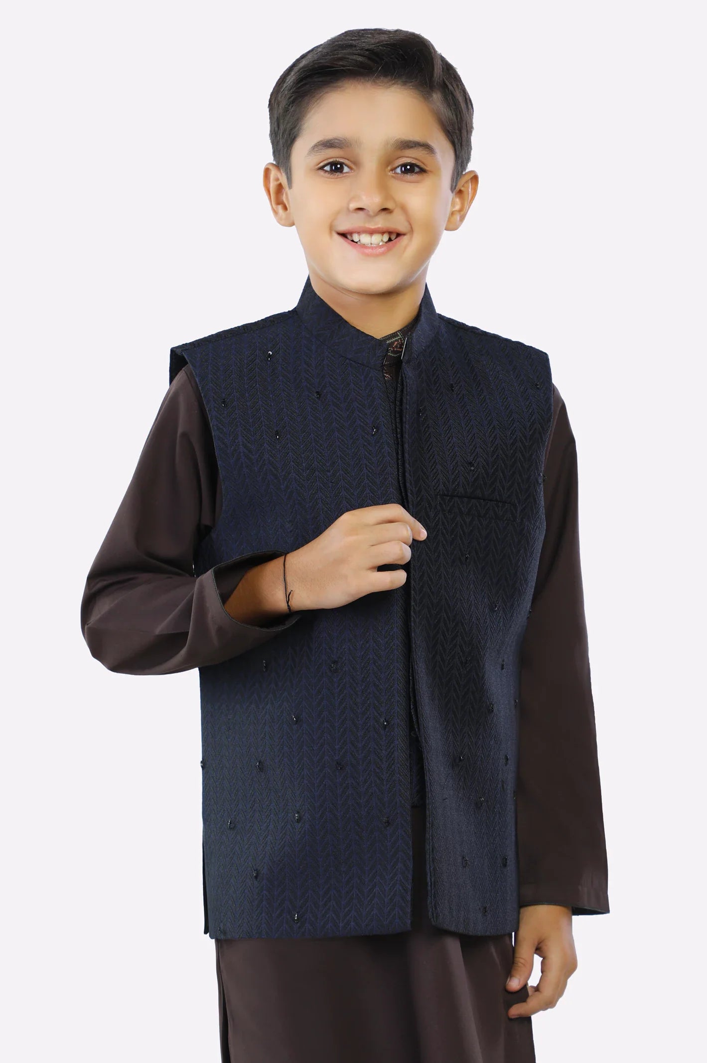 Navy Blue Boys Kurta Shalwar With Waistcoat