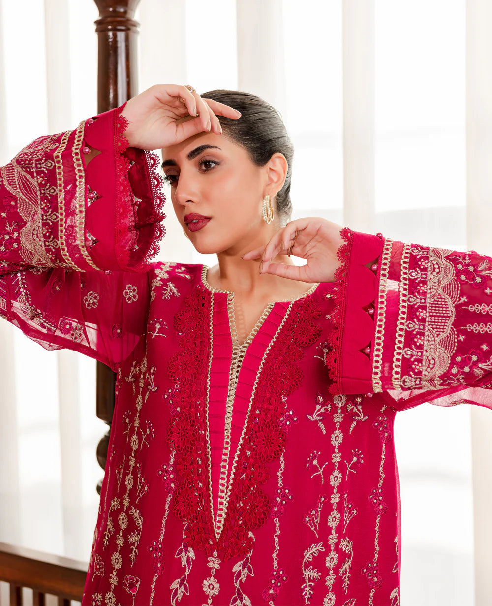 EMBROIDERED CHIFFON STITCHED 3 PIECE DRESS
