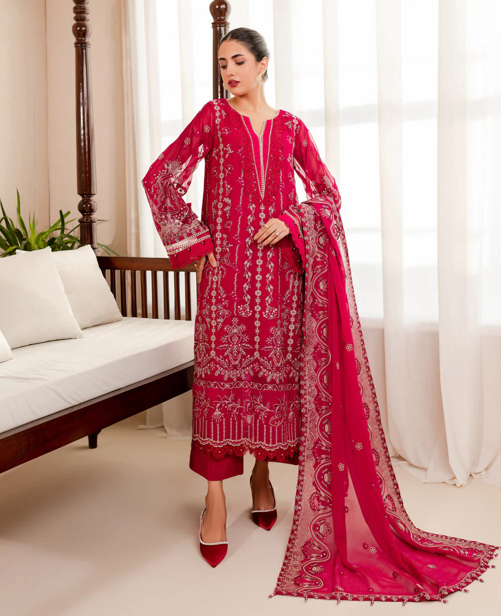 EMBROIDERED CHIFFON STITCHED 3 PIECE DRESS