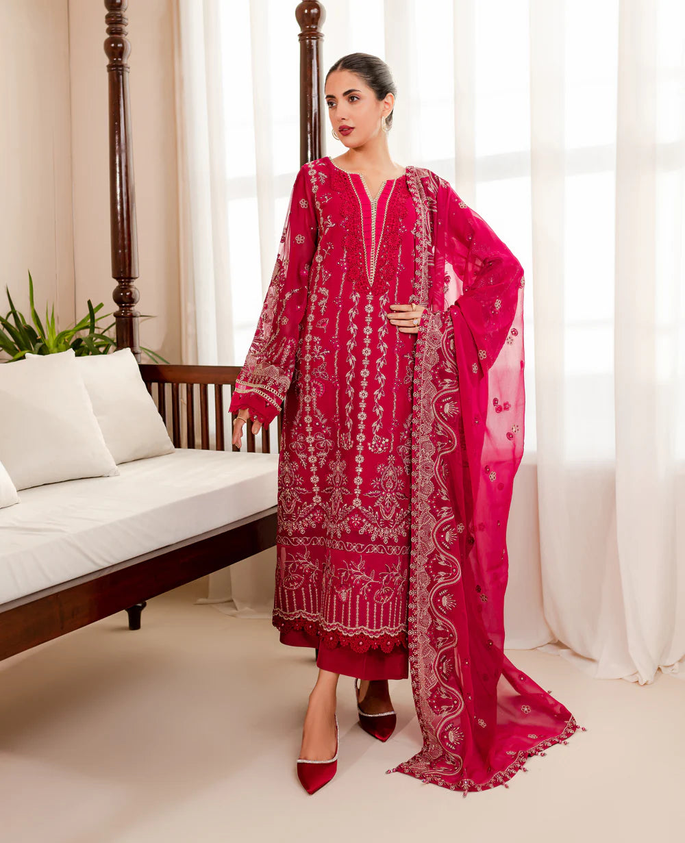 EMBROIDERED CHIFFON STITCHED 3 PIECE DRESS