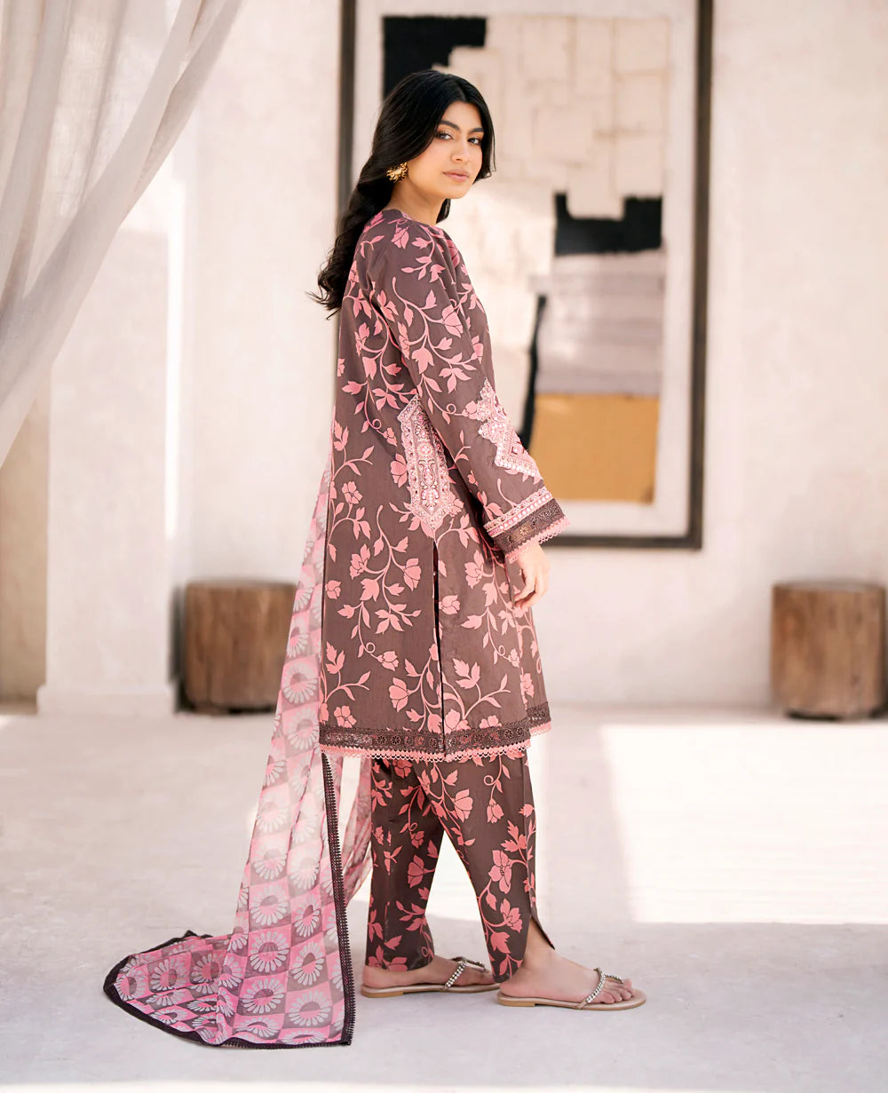 PRINTED & EMBROIDERED LAWN STITCHED 3 PIECE DRESS