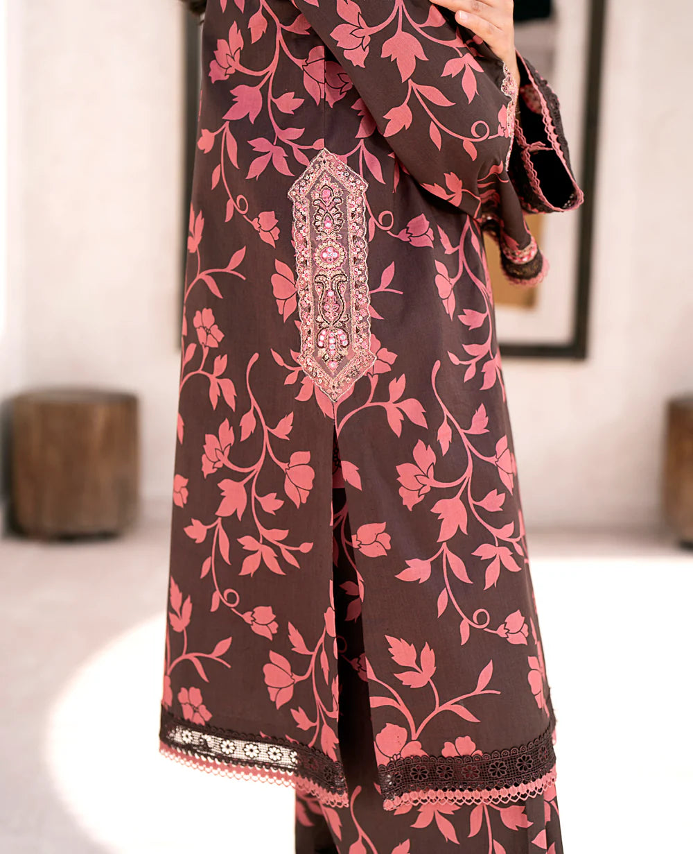 PRINTED & EMBROIDERED LAWN STITCHED 3 PIECE DRESS