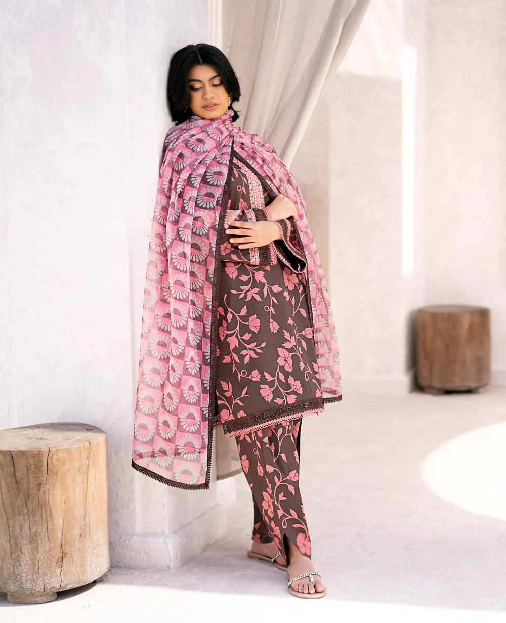 PRINTED & EMBROIDERED LAWN STITCHED 3 PIECE DRESS