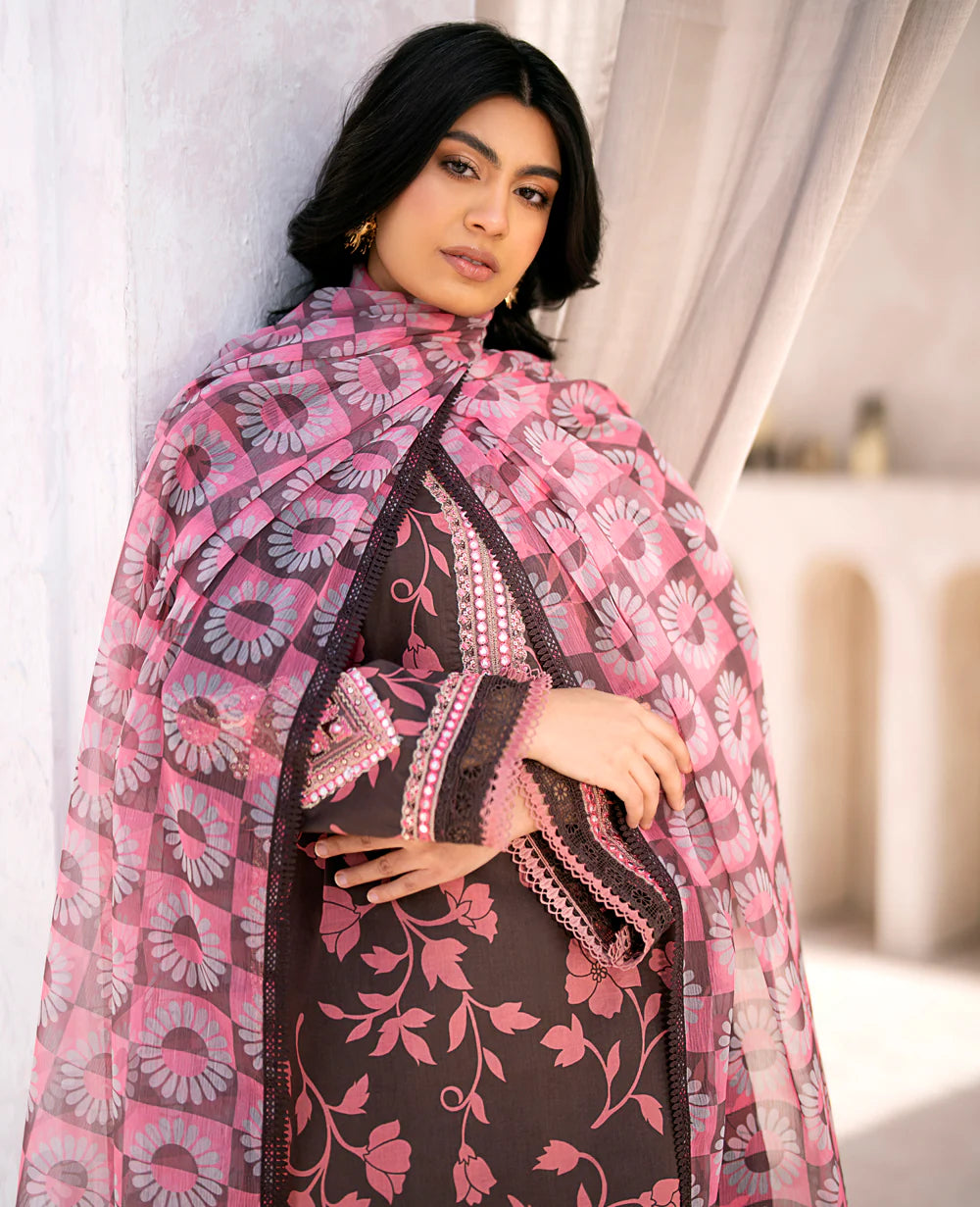PRINTED & EMBROIDERED LAWN STITCHED 3 PIECE DRESS