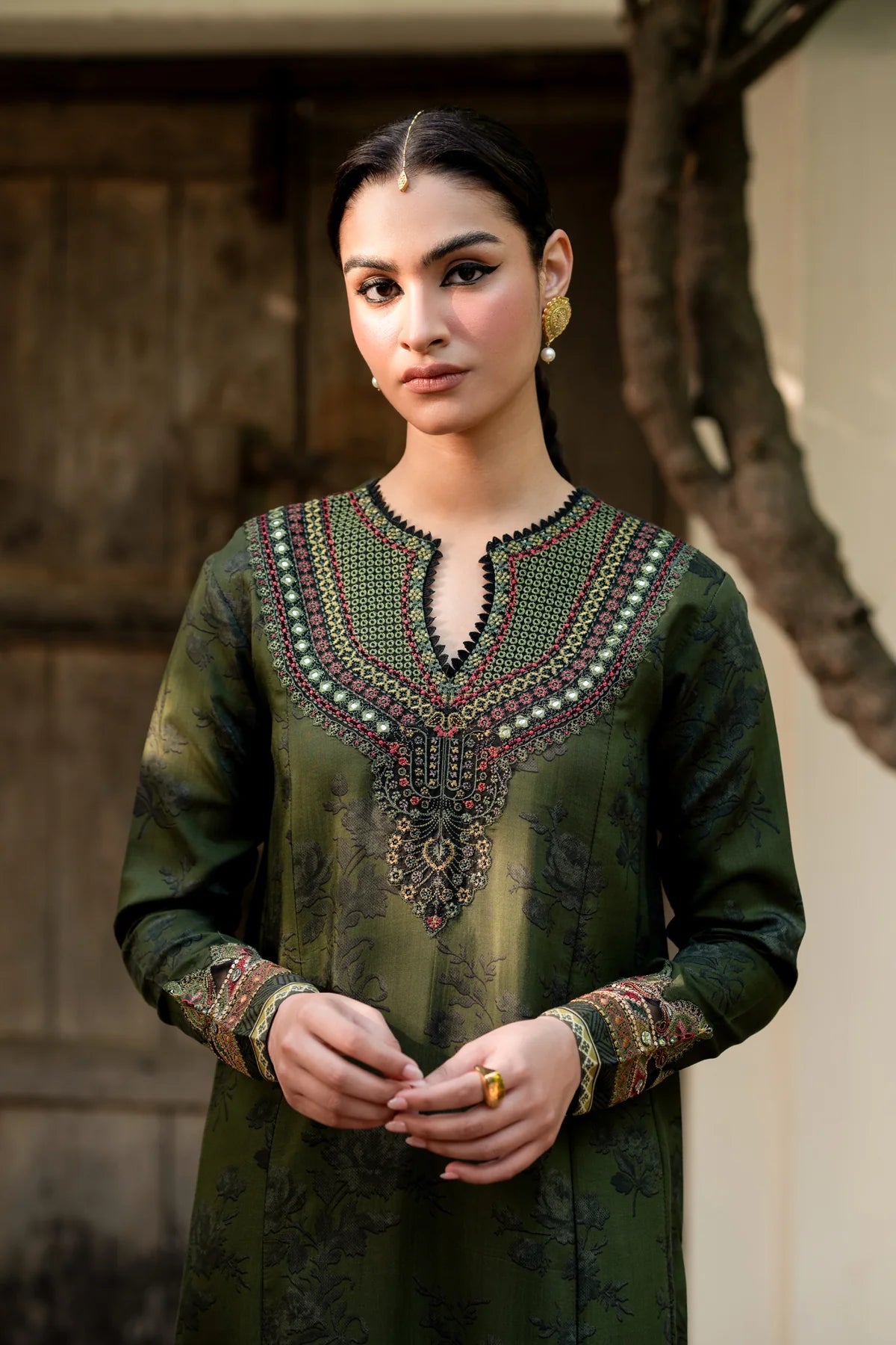 EMBROIDERED VISCOSE STITCHED 2 PIECE DRESS