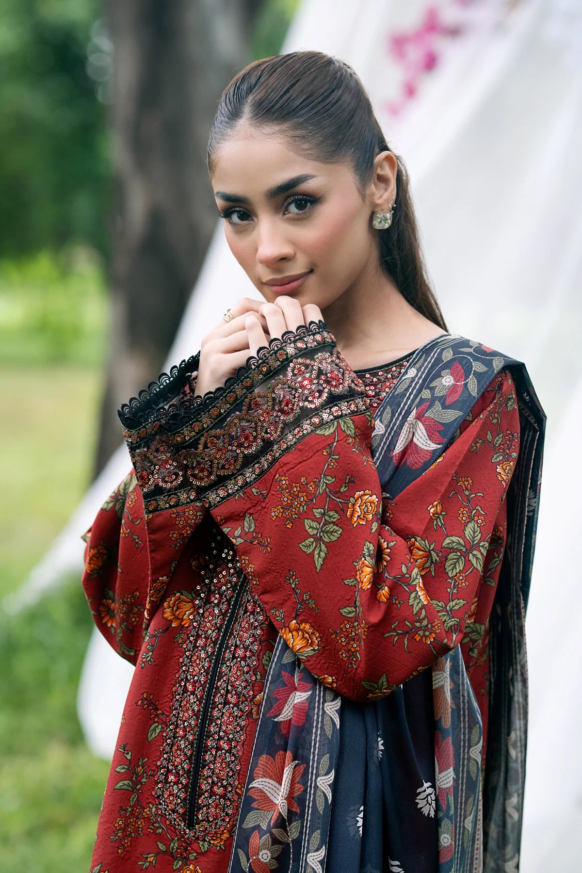 EMBROIDERED VISCOSE STITCHED 3 PIECE DRESS