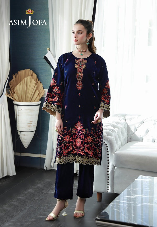 Midnight Garden Velvet 2-Piece β Embroidered Navy Shirt with Plain Trouser