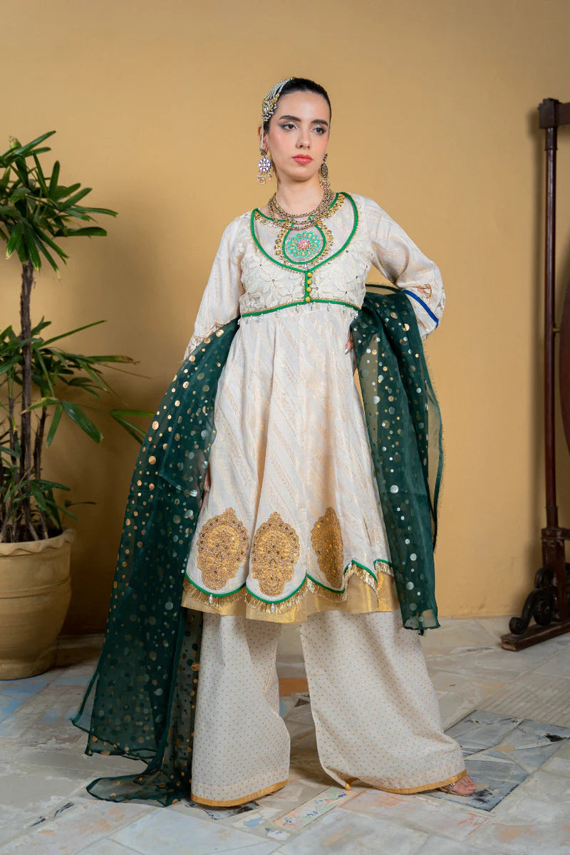 EMBROIDERED JACQUARD STITCHED 3 PIECE DRESS